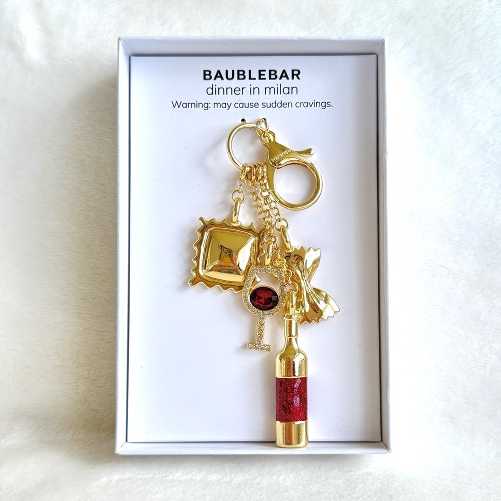 BaubleBar “Dinner in Milan” Pasta & Red Wine Key Chain / Bag Charm